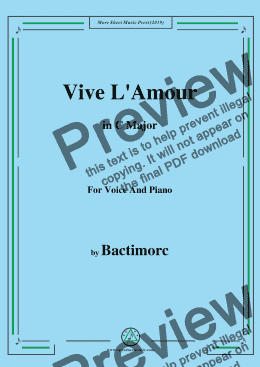 page one of Bactimorc-Vive L'Amour,in C Major,for Voice and Piano