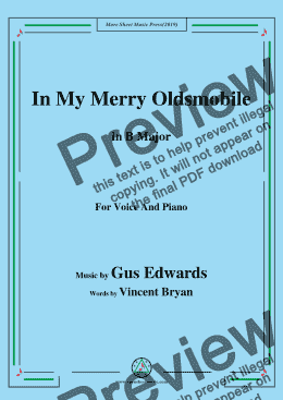 page one of Gus Edwards-In My Merry Oldsmobile,in B Major,for Voice and Piano