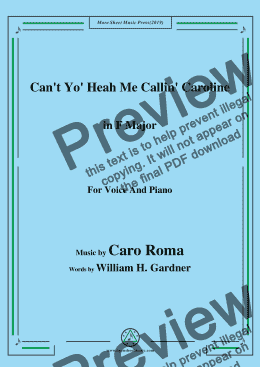 page one of Caro Roma-Can't Yo' Heah Me Callin' Caroline,in F Major,for Voice and Piano