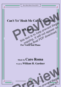 page one of Caro Roma-Can't Yo' Heah Me Callin' Caroline,in A flat Major,for Voice&Piano