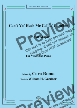 page one of Caro Roma-Can't Yo' Heah Me Callin' Caroline,in E flat Major,for Voice&Piano