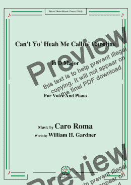 page one of Caro Roma-Can't Yo' Heah Me Callin' Caroline,in D Major,for Voice&Piano