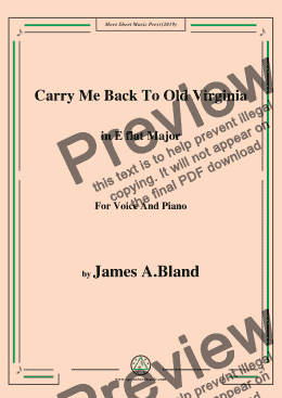 page one of James A. Bland-Carry Me Back To Old Virginny,in E flat Major,for Voice and Piano