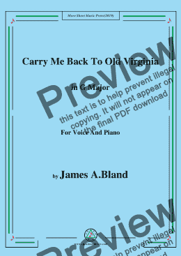 page one of James A. Bland-Carry Me Back To Old Virginny,in G Major,for Voice&Pno