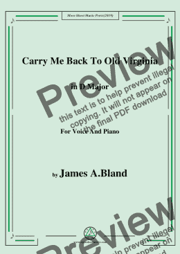 page one of James A. Bland-Carry Me Back To Old Virginny,in D Major,for Voice&Pno