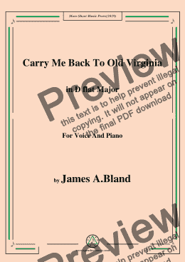 page one of James A. Bland-Carry Me Back To Old Virginny,in D flat Major,for Voice&Pno