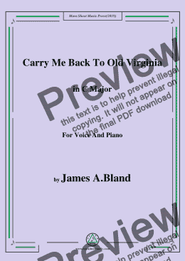 page one of James A. Bland-Carry Me Back To Old Virginny,in C Major,for Voice&Pno