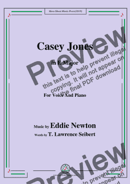 page one of Eddie Newton-Casey Jones,in E Major,for Voice and Piano