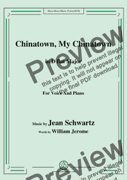 page one of Jean Schwartz-Chinatown,My Chinatown,in D flat Major,for Voice and Piano