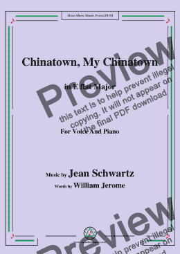 page one of Jean Schwartz-Chinatown,My Chinatown,in E flat Major,for Voice and Piano