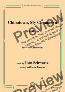 page one of Jean Schwartz-Chinatown,My Chinatown,in E Major,for Voice and Piano