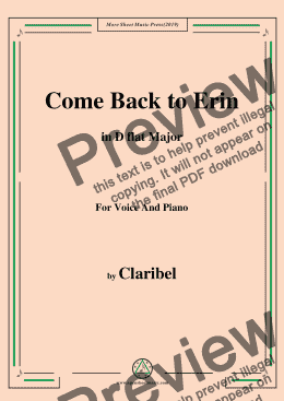 page one of Claribel-Come Back to Erin,in D flat Major,for Voice and Piano