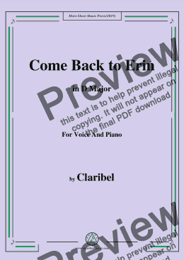 page one of Claribel-Come Back to Erin,in D Major,for Voice and Piano