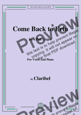 page one of Claribel-Come Back to Erin,in A flat Major,for Voice and Piano