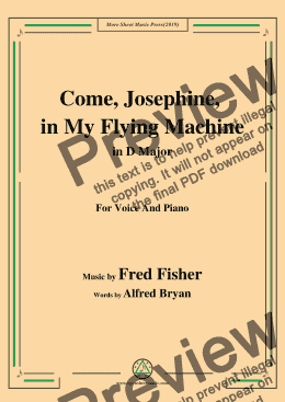 page one of Fred Fisher-Come,Josephine,in My Flying Machine,in D Major,for Voice&Piano