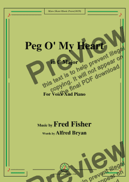 page one of Fred Fisher-Peg O' My Heart,in C Major,for Voice and Piano