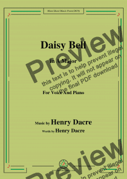 page one of Henry Dacre-Daisy Bell,in A Major,for Voice and Piano