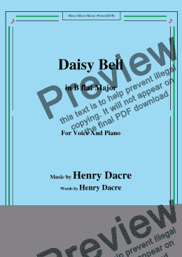 page one of Henry Dacre-Daisy Bell,in B flat Major,for Voice and Piano