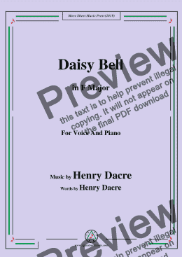 page one of Henry Dacre-Daisy Bell,in F Major,for Voice and Piano