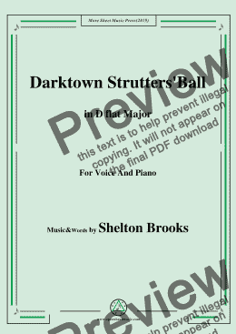 page one of Shelton Brooks-Darktown Strutters'Ball,in D flat Major,for Voice and Piano