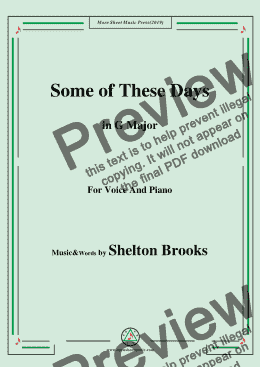 page one of Shelton Brooks-Some of These Days,in G Major,for Voice and Piano