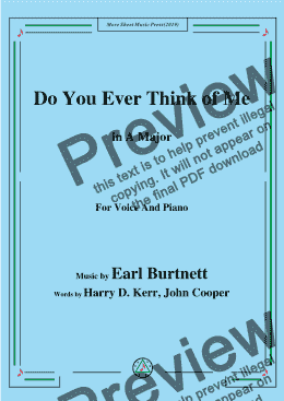 page one of Earl Burtnett-Do You Ever Think of Me,in A Major,for Voice and Piano