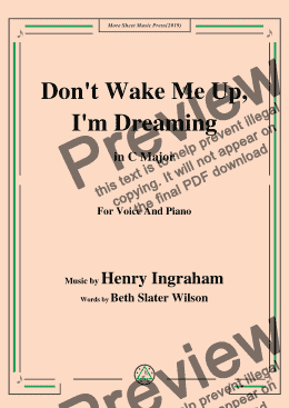 page one of Henry Ingraham-Don't Wake Me Up,I'm Dreaming,in C Major,for Voice&Pno