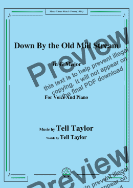 page one of Tell Taylor-Down By the Old Mill Stream, in G Major,for Voice and Piano