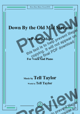 page one of Tell Taylor-Down By the Old Mill Stream,in F sharp Major,for Voice and Piano