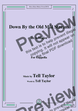 page one of Tell Taylor-Down By the Old Mill Stream,in A Major,for Cappella