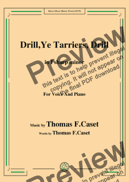 page one of Thomas F. Caset-Drill Ye,Tarriers, Drill,in f sharp minor,for Voice and Piano