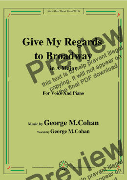 page one of George M. Cohan-Give My Regards to Broadway,in A Major,for Voice&Pno