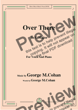 page one of George M. Cohan-Over There,in C Major,for Voice and Piano