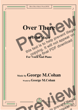 page one of George M. Cohan-Over There,in D flat Major,for Voice and Piano