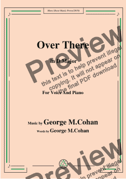 page one of George M. Cohan-Over There,in D Major,for Voice and Piano