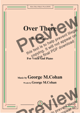 page one of George M. Cohan-Over There,in G Major,for Voice and Piano