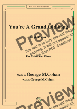 page one of George M. Cohan-You're A Grand Old Flag,in A Major,for Voice and Pno