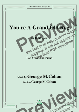 page one of George M. Cohan-You're A Grand Old Rag,in B Major,for Voice and Piano