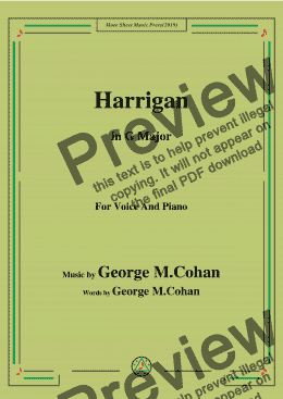 page one of George M. Cohan.-Harrigan,in G Major,for Voice and Piano