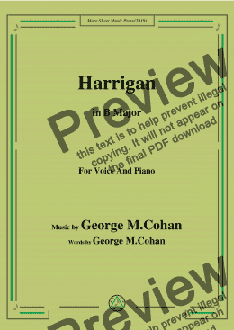 page one of George M. Cohan.-Harrigan,in B Major,for Voice and Piano