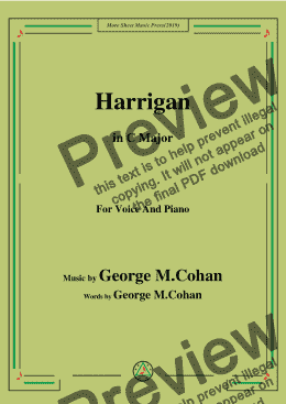 page one of George M. Cohan.-Harrigan,in C Major,for Voice and Piano