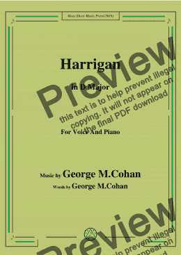 page one of George M. Cohan.-Harrigan,in D Major,for Voice and Piano