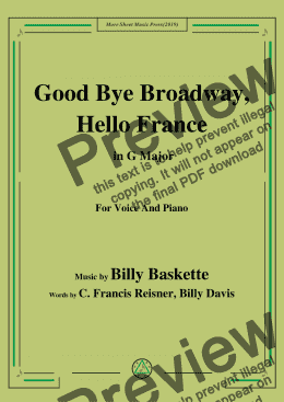 page one of Billy Baskette-Good Bye Broadway,Hello France,in G Major,for Voice and Piano