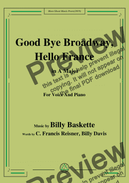 page one of Billy Baskette-Good Bye Broadway,Hello France,in A Major,for Voice&Pno