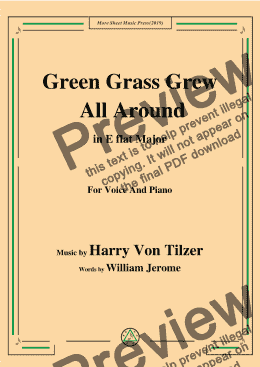 page one of Harry Von Tilzer-Green Grass Grew All Around,in E flat Major,for Voice&Pno