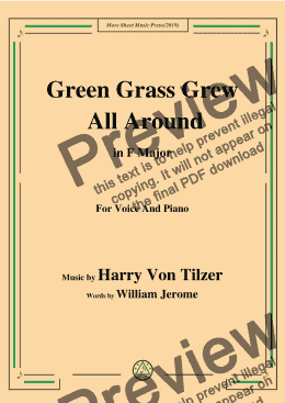 page one of Harry Von Tilzer-Green Grass Grew All Around,in F Major,for Voice&Pno