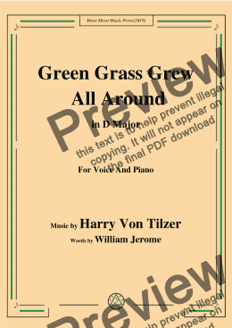 page one of Harry Von Tilzer-Green Grass Grew All Around,in D Major,for Voice&Pno