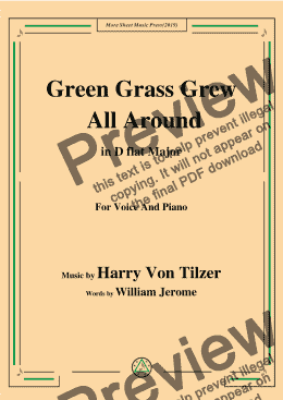 page one of Harry Von Tilzer-Green Grass Grew All Around,in D flat Major,for Voice&Pno