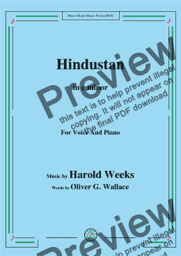 page one of Harold Weeks-Hindustan,in c minor,for Voice and Piano