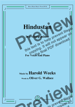 page one of Harold Weeks-Hindustan,in c sharp minor,for Voice and Piano